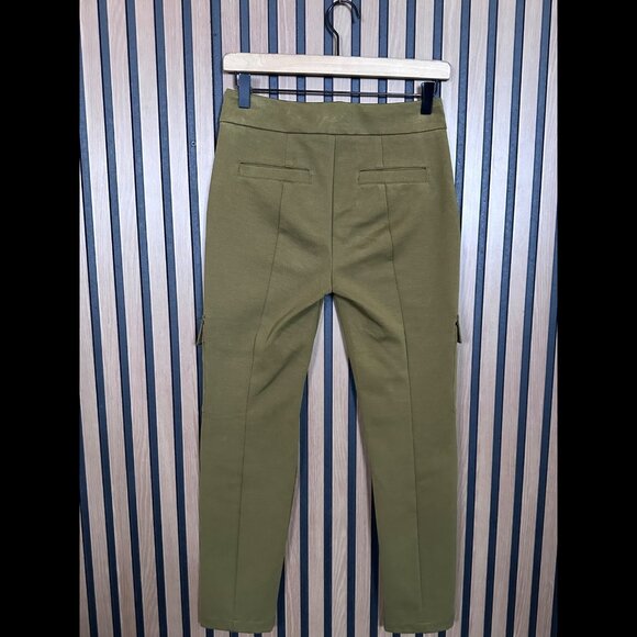Anthropologie Cargo Pants 0 Beige Green Essential Knit Twill Stretch Pleated - Picture 2 of 9